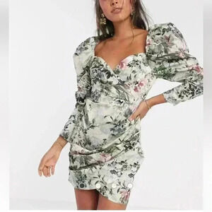 ASOS EDITION cocktail mini floral dress with puff sleeve in shadow US 12